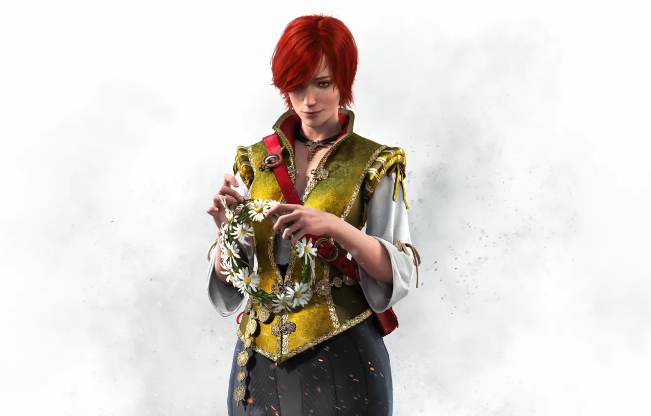 Photo wallpaper girl, the game, red, wreath, character, CD Projekt RED, The Witcher 3: Wild Hunt, The …