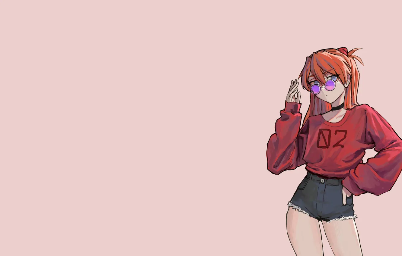 Photo wallpaper Neon Genesis Evangelion, long hair, Asuka Langley Soryu, redhead, sunglasses, anime girls, miniskirt, headsets