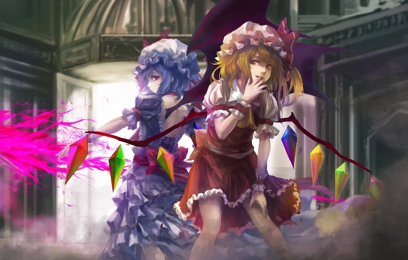 Photo wallpaper girl, magic, wings, art, crystals, touhou, takakyo, Remilia Scarlet