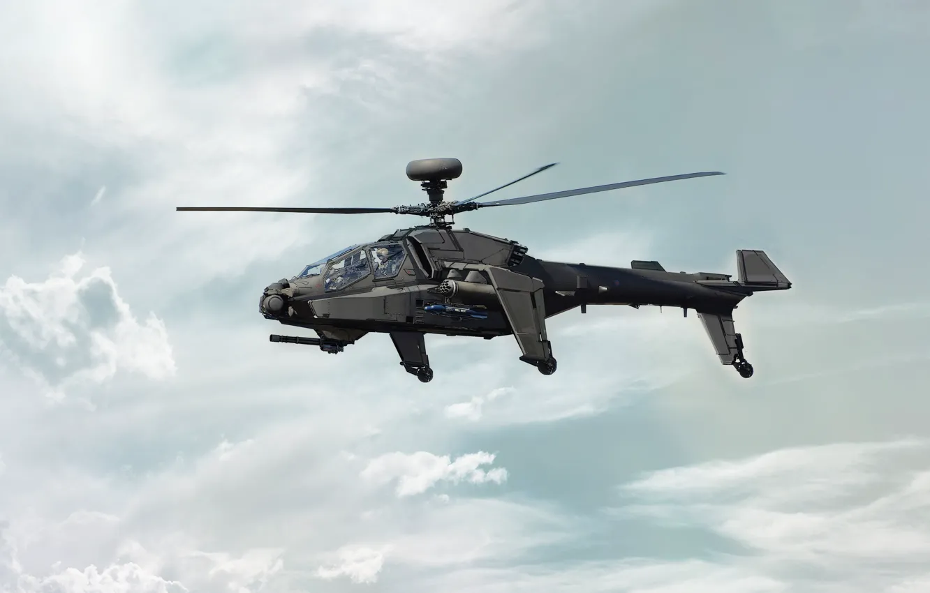 Photo wallpaper the sky, clouds, weapons, helicopter, helicopter, Apache, war machine, Concept Art