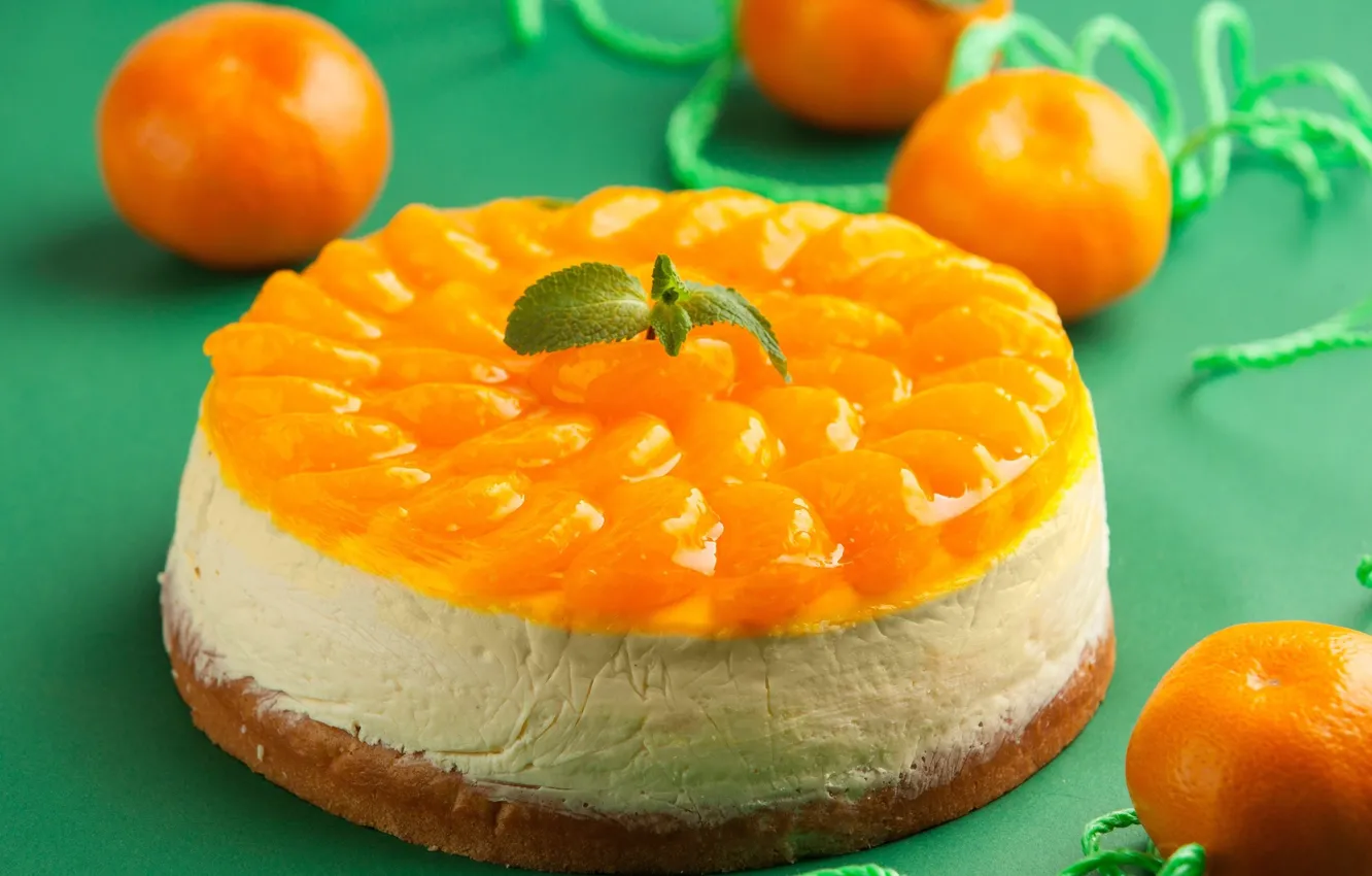 Photo wallpaper cake, tangerines, cheesecake