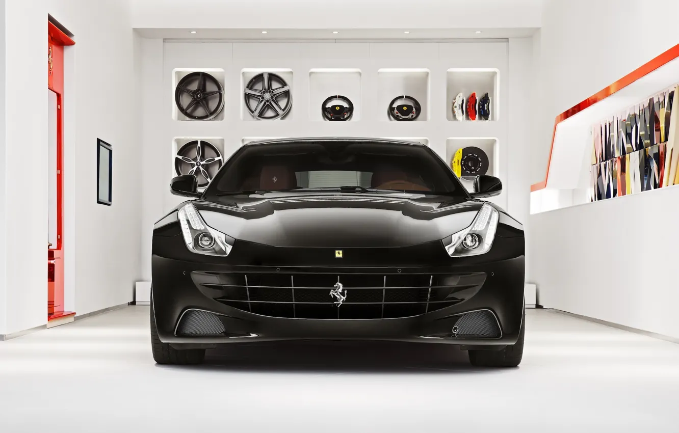 Photo wallpaper room, Ferrari, Ferrari, drives, black, front, caliper, shelves