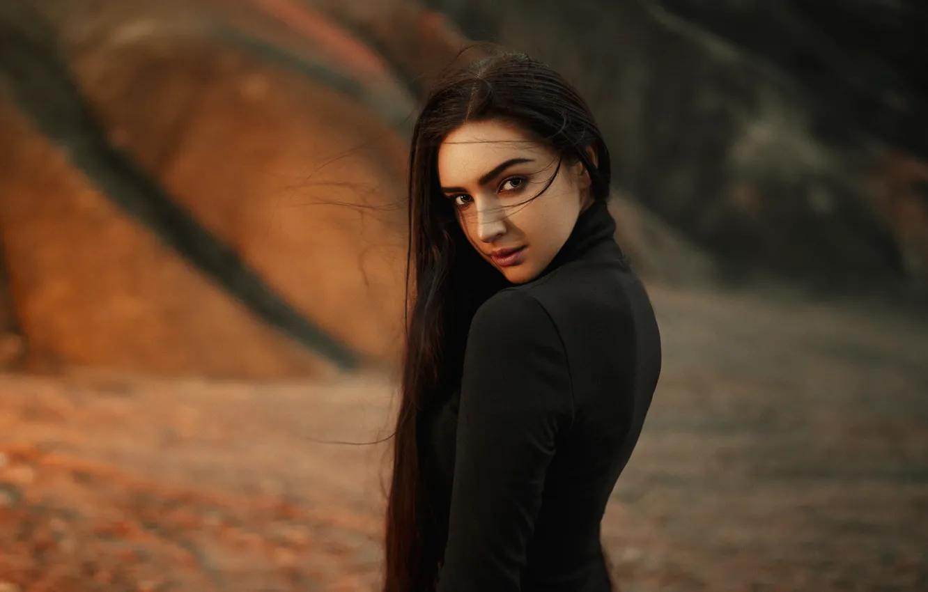 Photo wallpaper look, girl, face, pose, portrait, long hair, Ivan Kovalev, Maria Gorobets