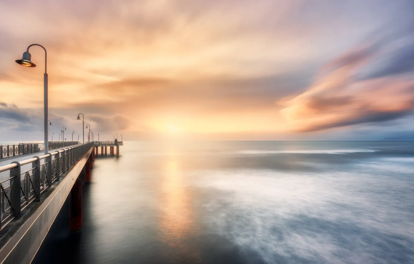 Wallpaper sea, sunset, bridge for mobile and desktop, section пейзажи