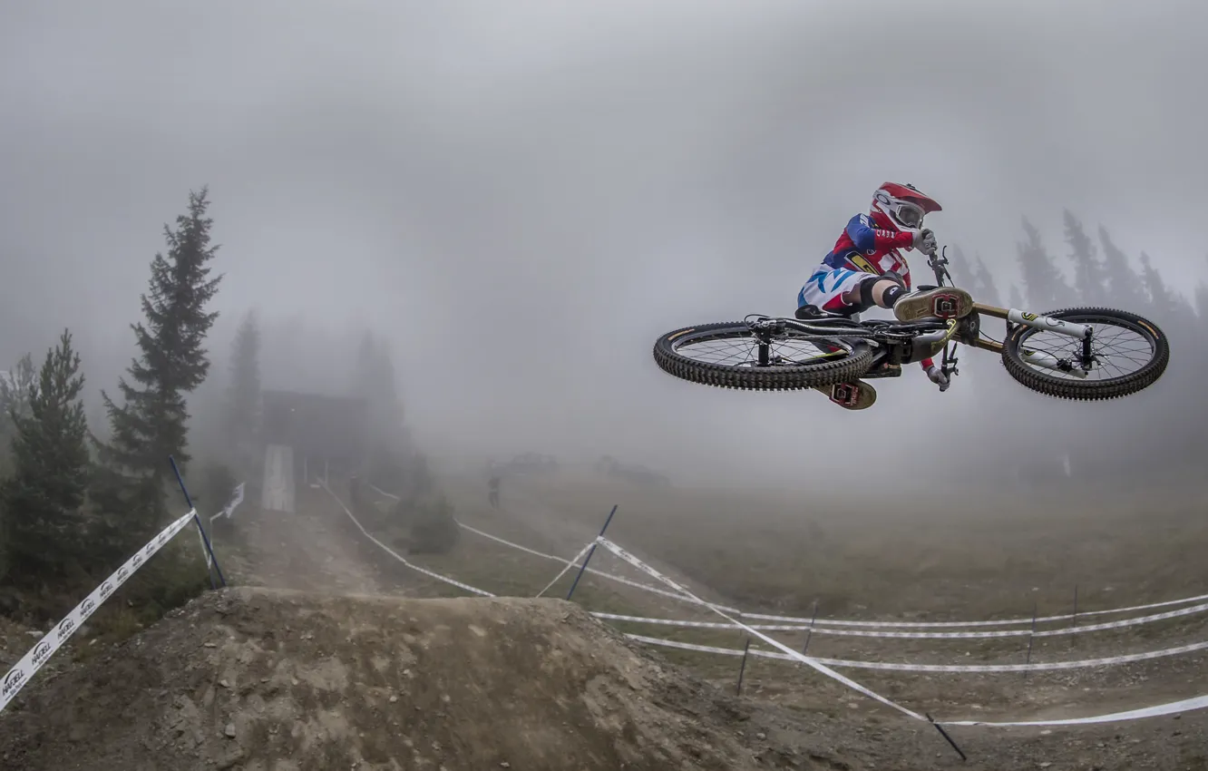 Photo wallpaper bike, fog, race, sport