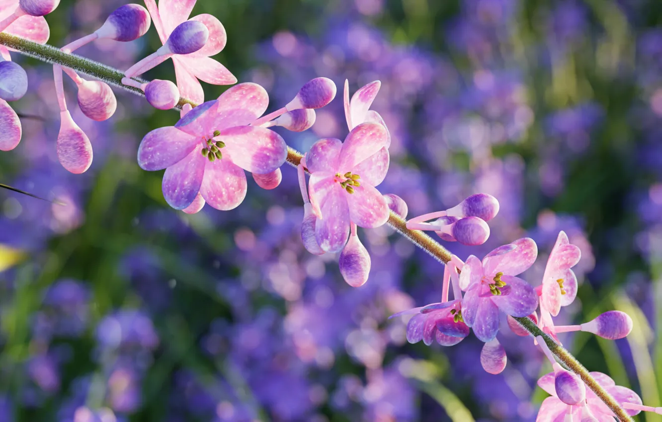 Photo wallpaper flowers, branches, lilac, 3D