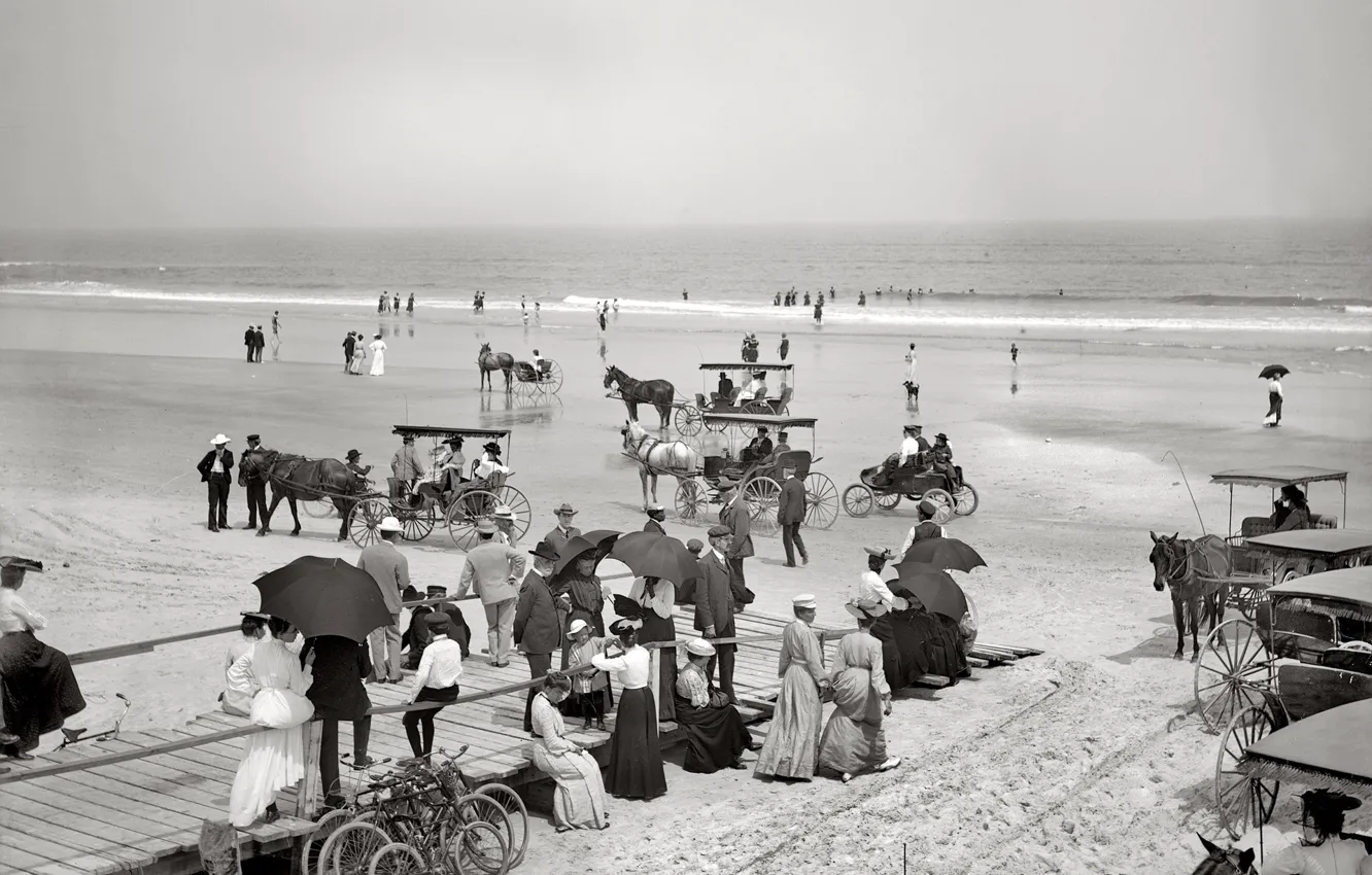 Photo wallpaper sea, beach, retro, shore, FL, USA, 1904-the year