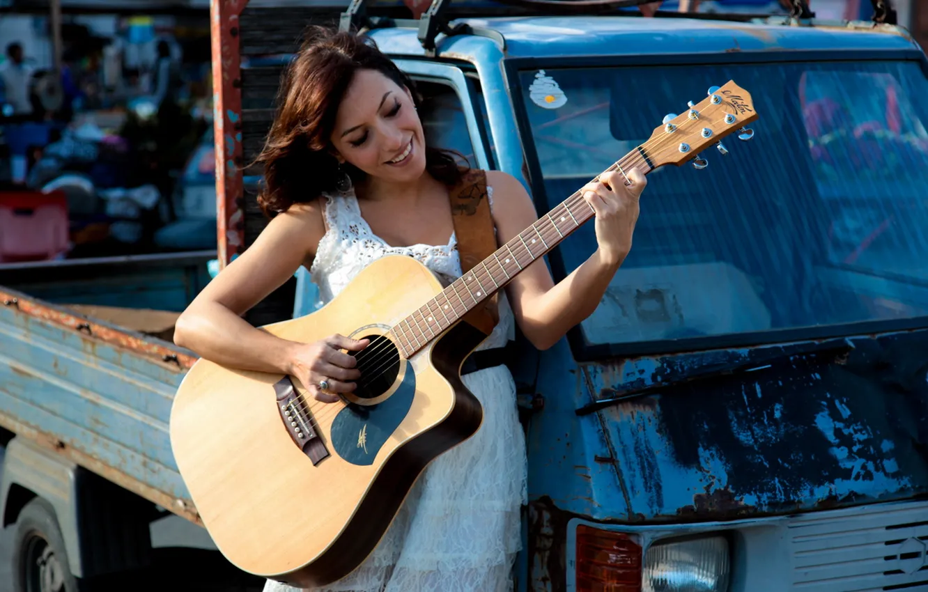 Photo wallpaper girl, music, guitar