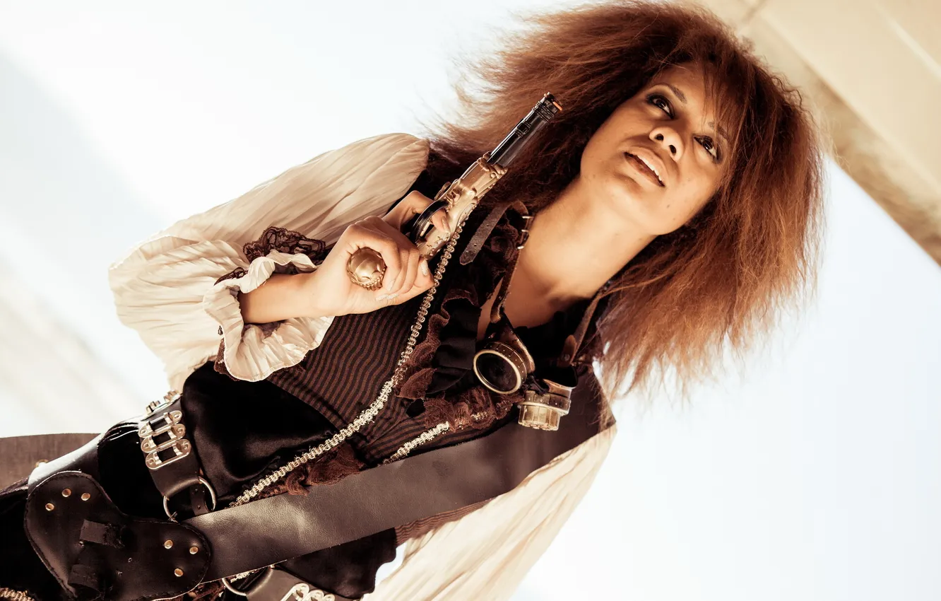 Photo wallpaper girl, gun, background