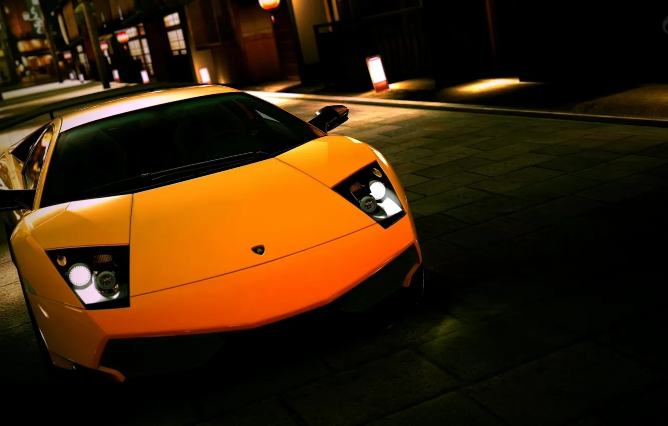 Photo wallpaper night, the city, background, beauty, Lamborghini, car, murcielago