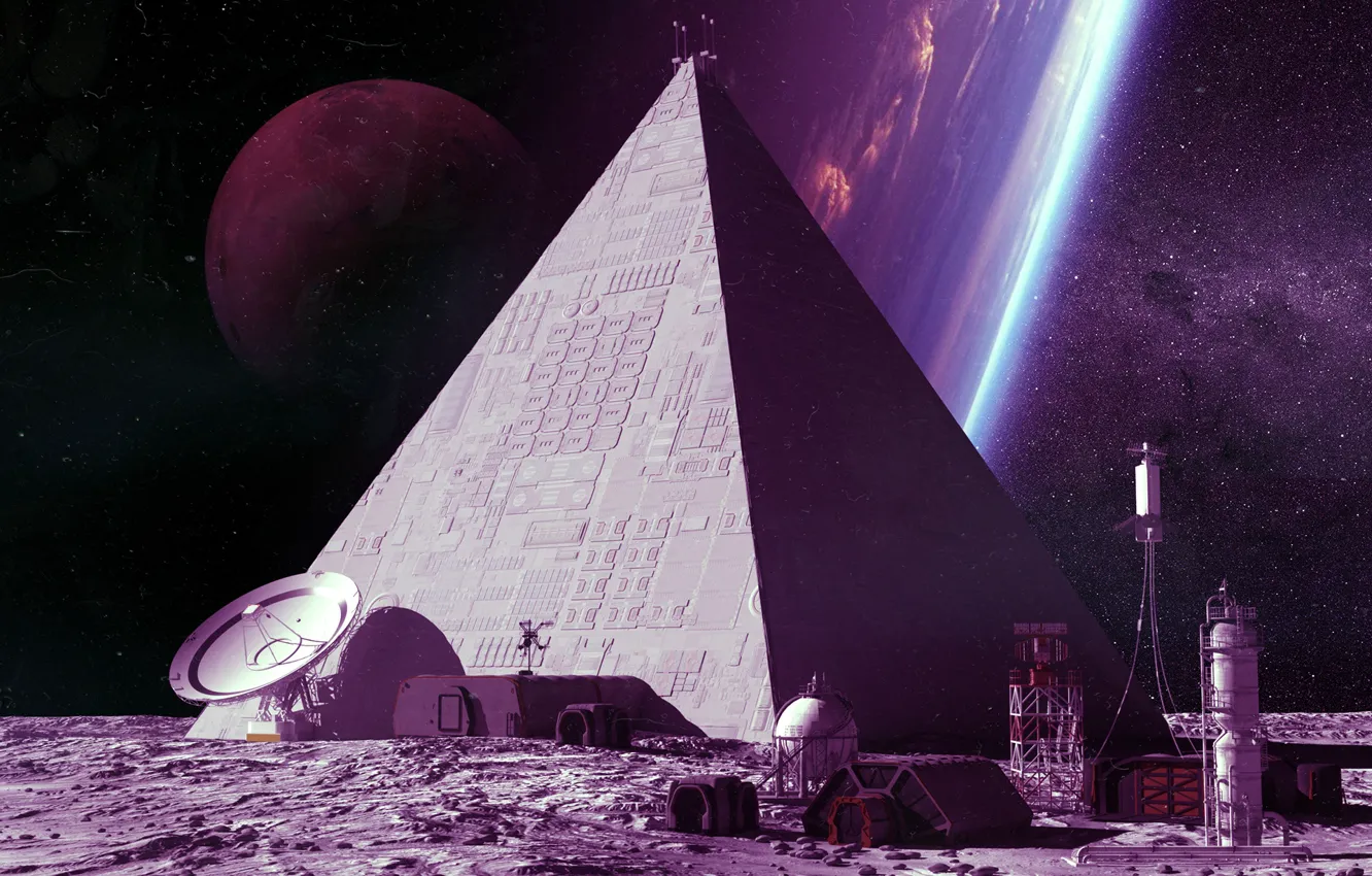 Photo wallpaper Stars, Station, Space, Style, Planet, Pyramid, Fantasy, Planets