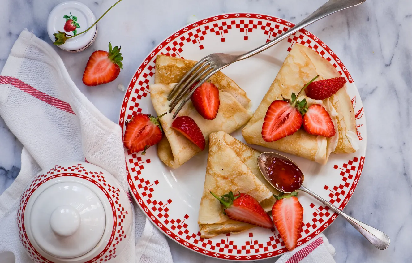 Photo wallpaper berries, strawberry, pancakes