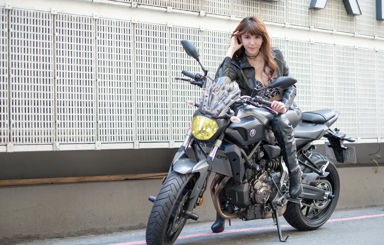 Photo wallpaper girl, motorcycle, Asian