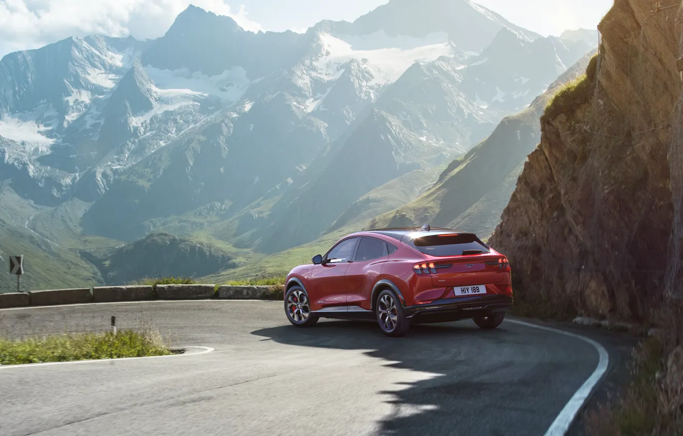 Photo wallpaper mountains, Mustang, Ford, crossover, EU-spec, 2020, electrocreaser, Mach-E