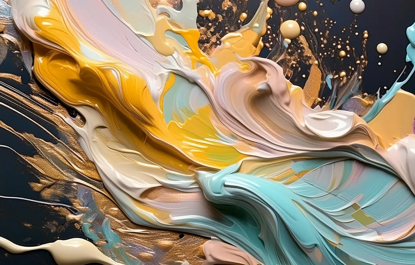 Photo wallpaper squirt, yellow, abstraction, the dark background, blue, paint, texture, blots