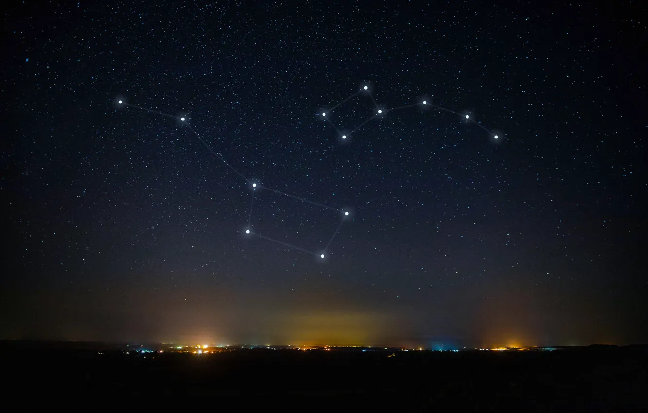 Photo wallpaper space, stars, night, lights, constellation, bucket, starry sky, The Little Dipper