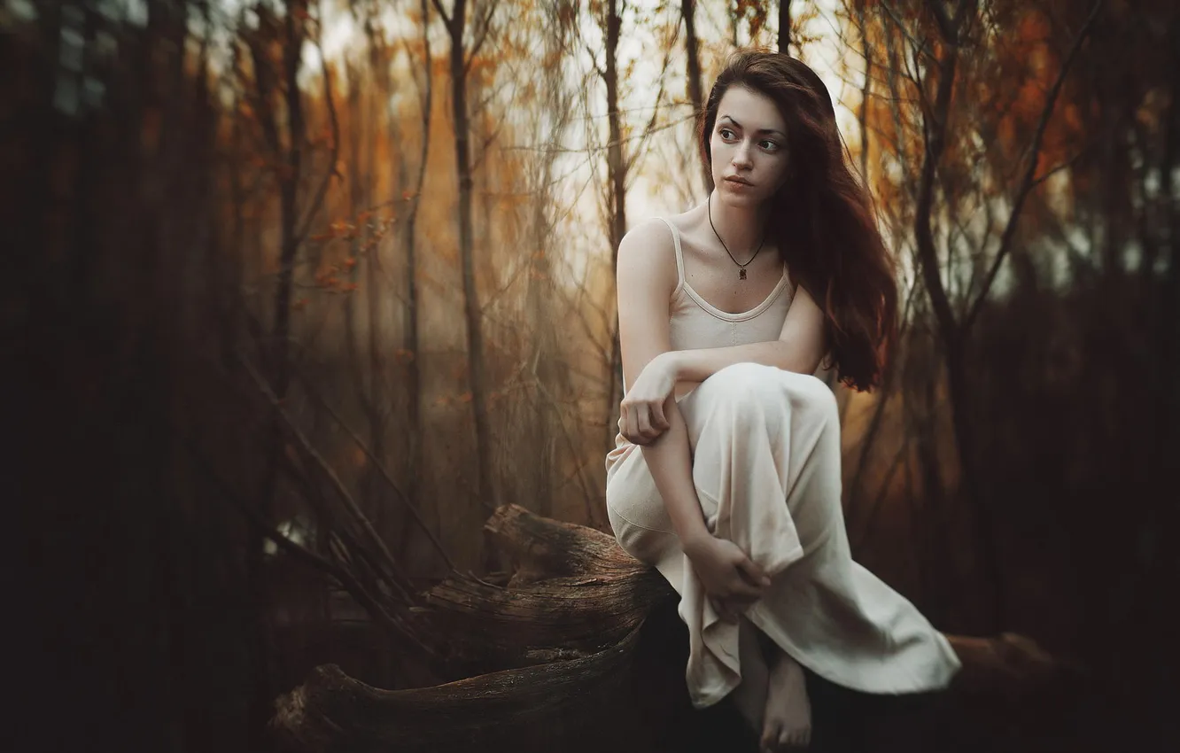 Photo wallpaper trees, pose, model, portrait, makeup, figure, dress, hairstyle