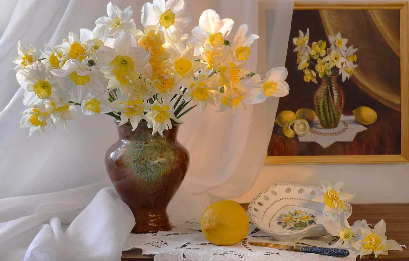 Photo wallpaper lemon, bouquet, picture, daffodils