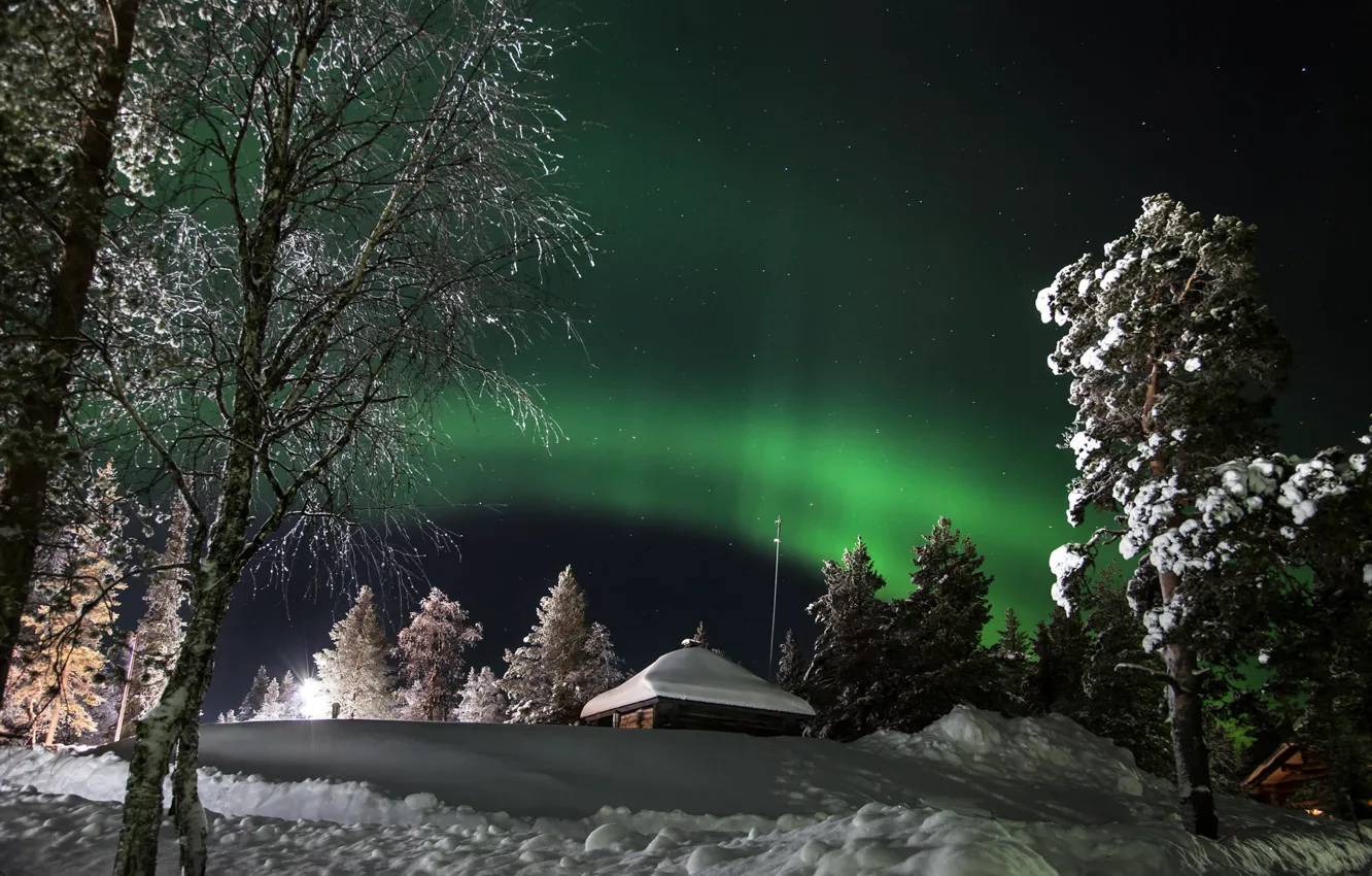 Photo wallpaper lights, winter, snow, North