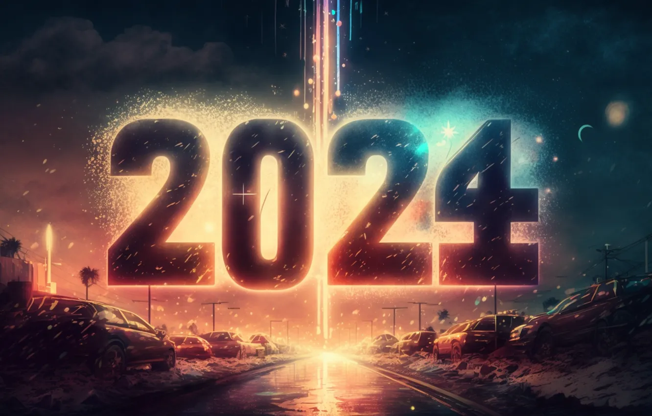 Photo wallpaper new year, figures, date, 2024