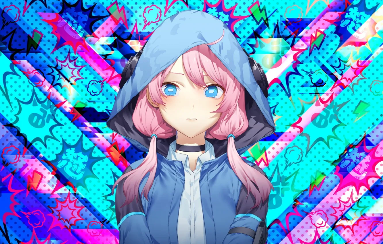 Photo wallpaper portrait, anime, hood, pink hair, anime, pink hair, portrait, anime girls