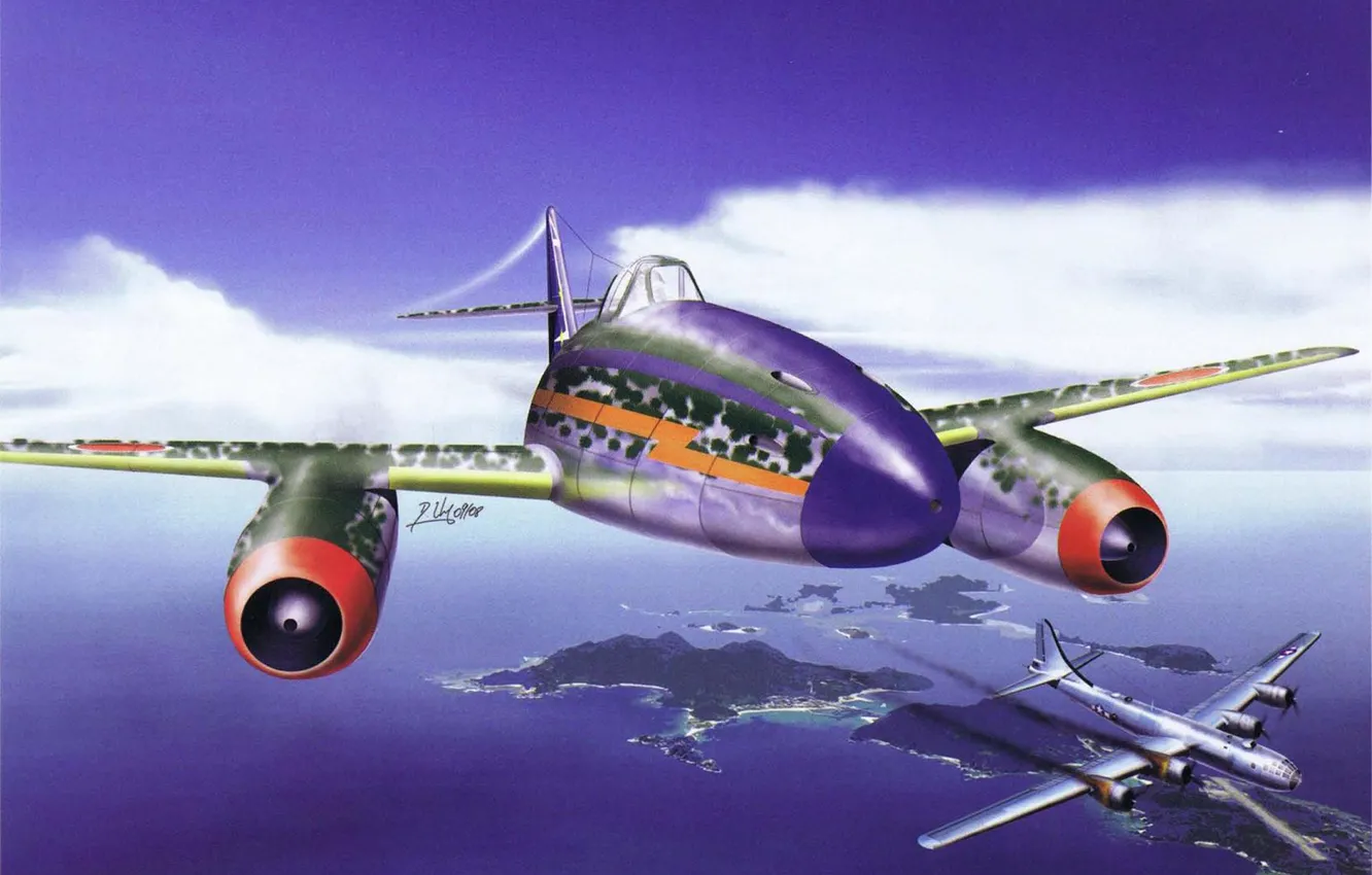 Photo wallpaper the sky, war, Japan, fighter, Boeing, prototype, bomber, Fire Dragon