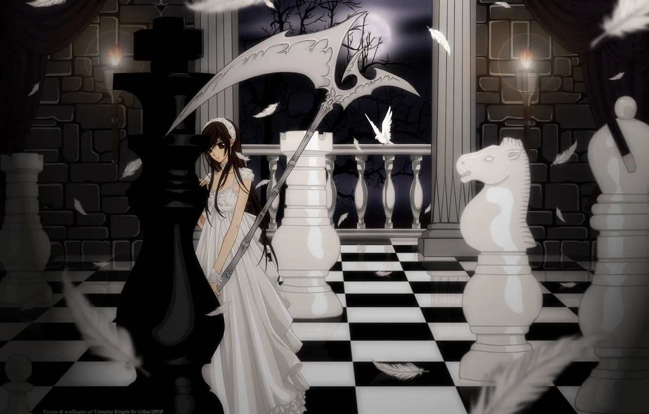 Photo wallpaper girl, chess, figure, king, Yuki Cross Kuran, Artemis