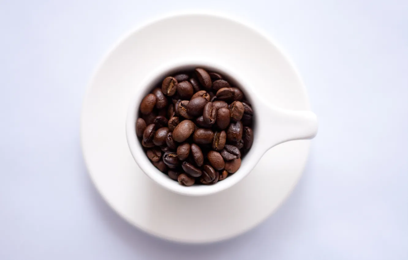 Photo wallpaper coffee, mug, coffee beans, saucer