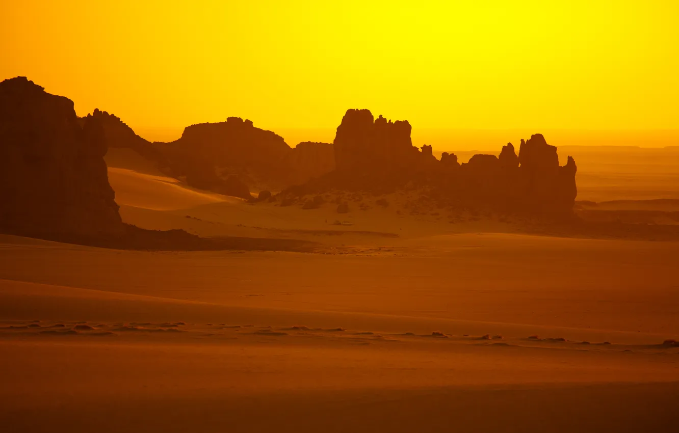 Photo wallpaper sand, light, mountains, yellow, desert