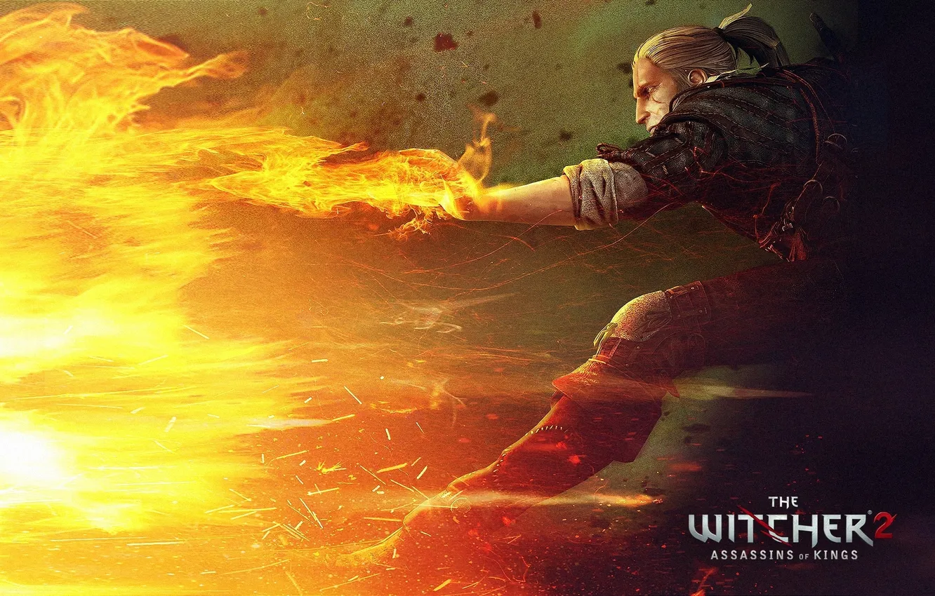 Photo wallpaper game, fire, Geralt, the Witcher 2: Assassins of the kings