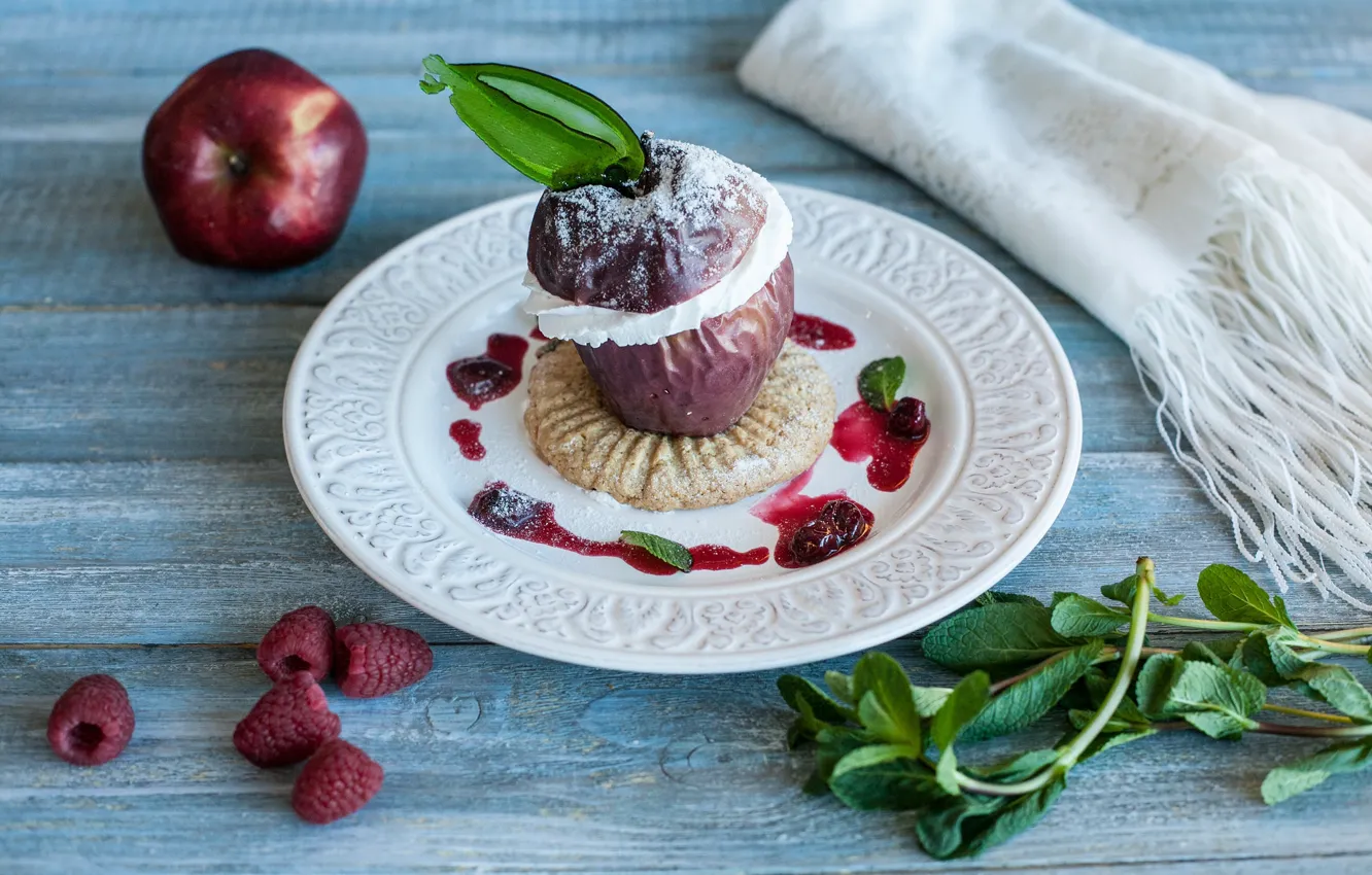 Photo wallpaper apples, mint, dessert