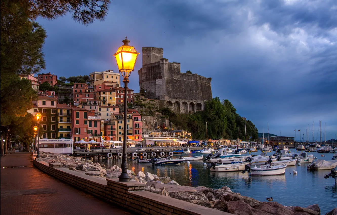 Photo wallpaper home, boat, lights, promenade