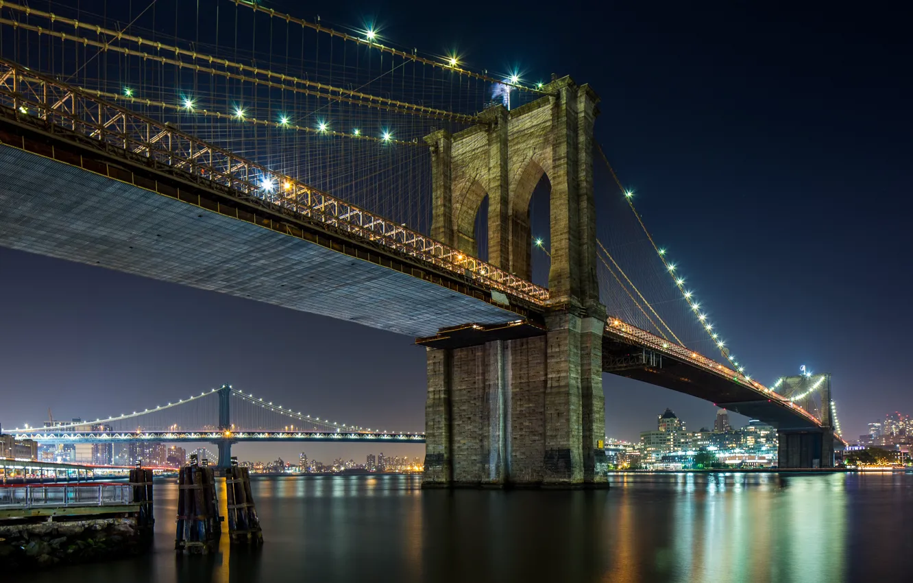 Photo wallpaper the city, the evening, Brooklyn bridge