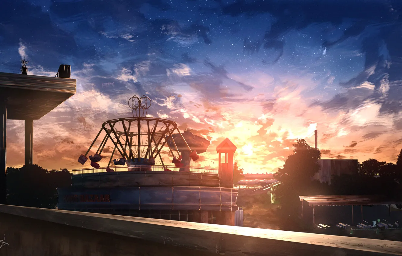 Photo wallpaper trees, sunset, the city, Park