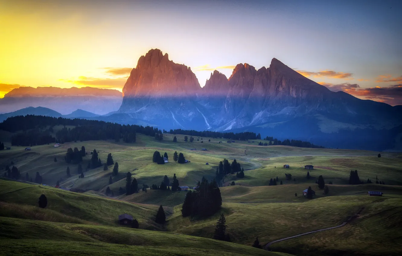 Photo wallpaper summer, mountains, fog, morning, valley