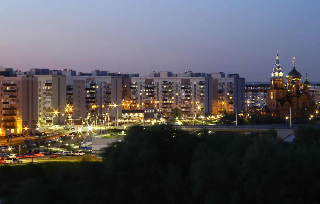 Photo wallpaper the sky, building, home, spring, the evening, lights, may, Russia