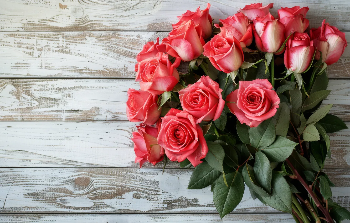 Photo wallpaper flowers, birthday, holiday, Board, roses, bouquet, pink, Valentine's day