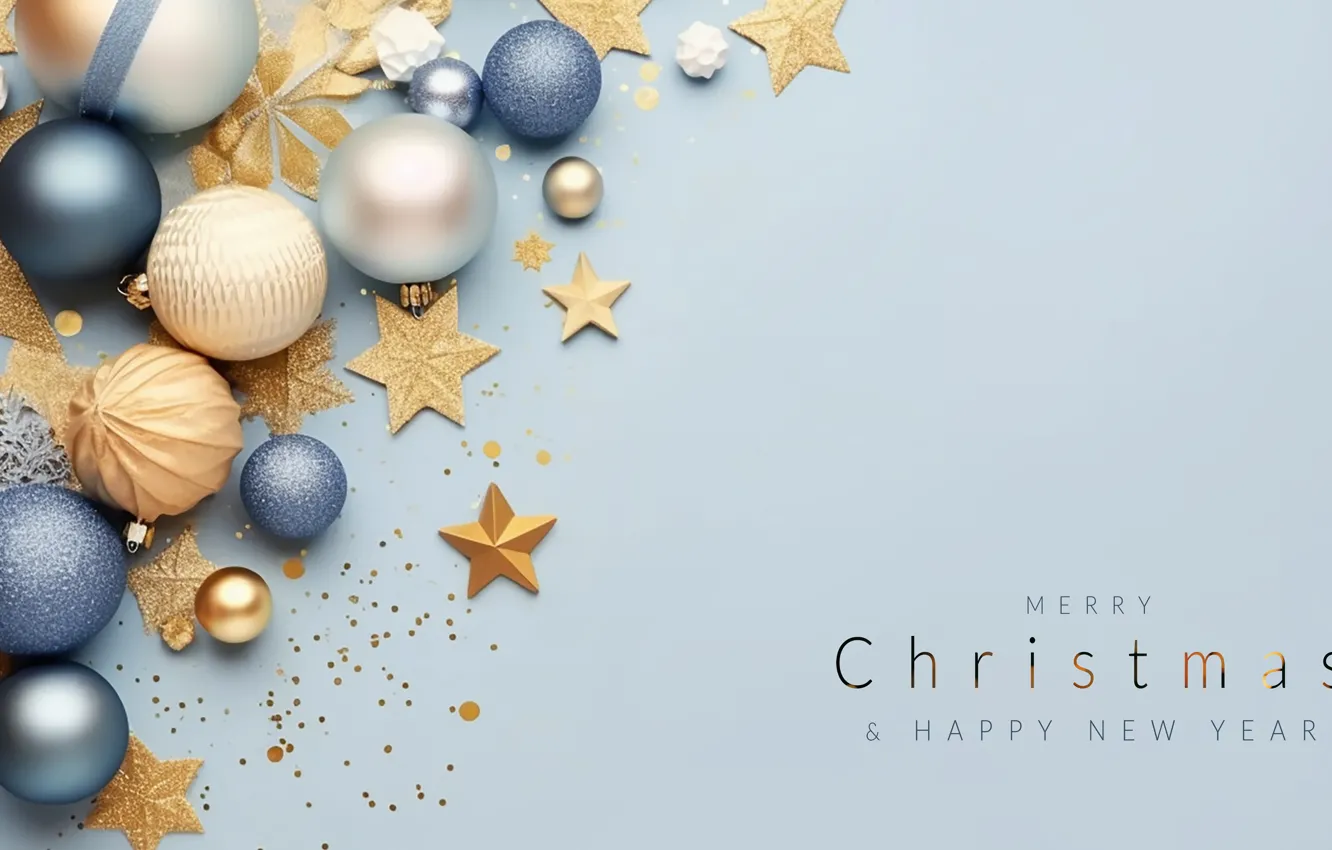 Photo wallpaper decoration, balls, new year, Christmas, golden, Christmas, balls, blue