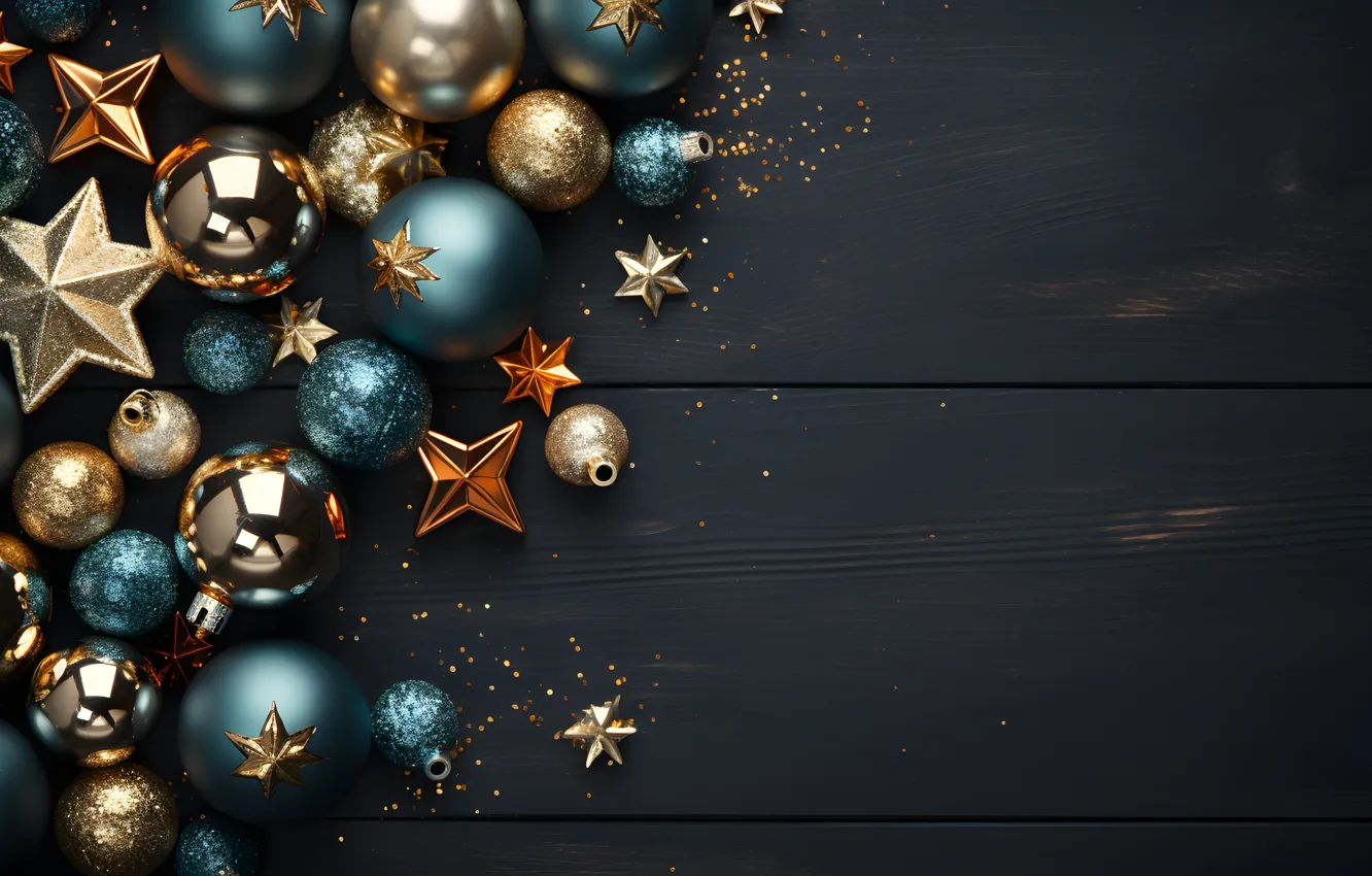 Photo wallpaper decoration, the dark background, balls, new year, Christmas, dark, golden, Christmas