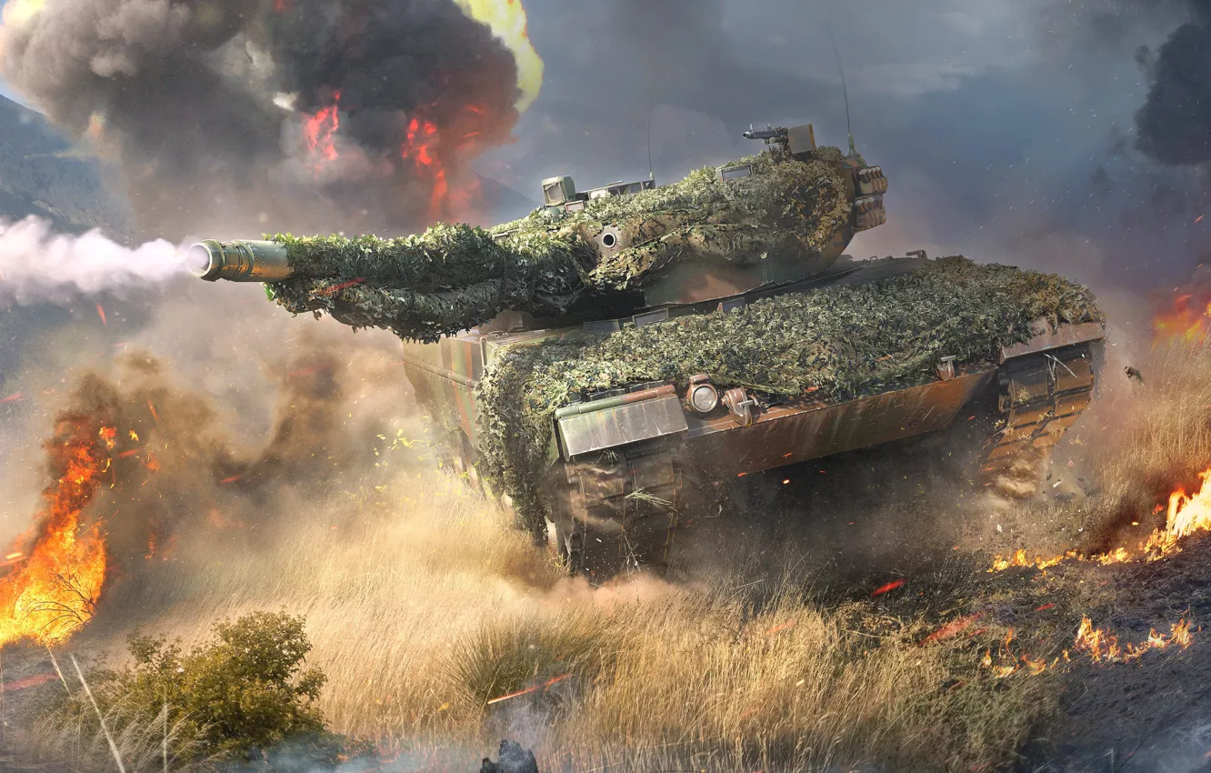 Photo wallpaper lights, the game, smoke, Germany, tank, game, Leopard 2A4, War Thunder