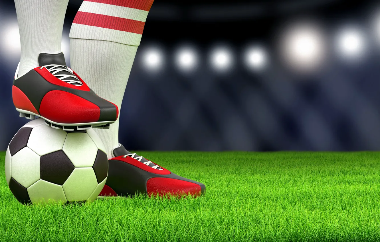 Photo wallpaper greens, field, grass, lights, lawn, football, feet, sport
