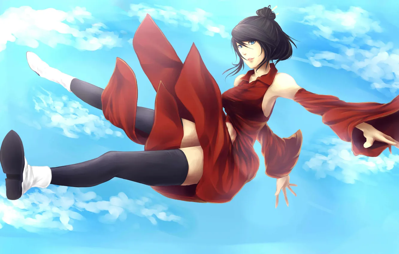 Photo wallpaper the sky, look, girl, smile, drop, art, aerlai