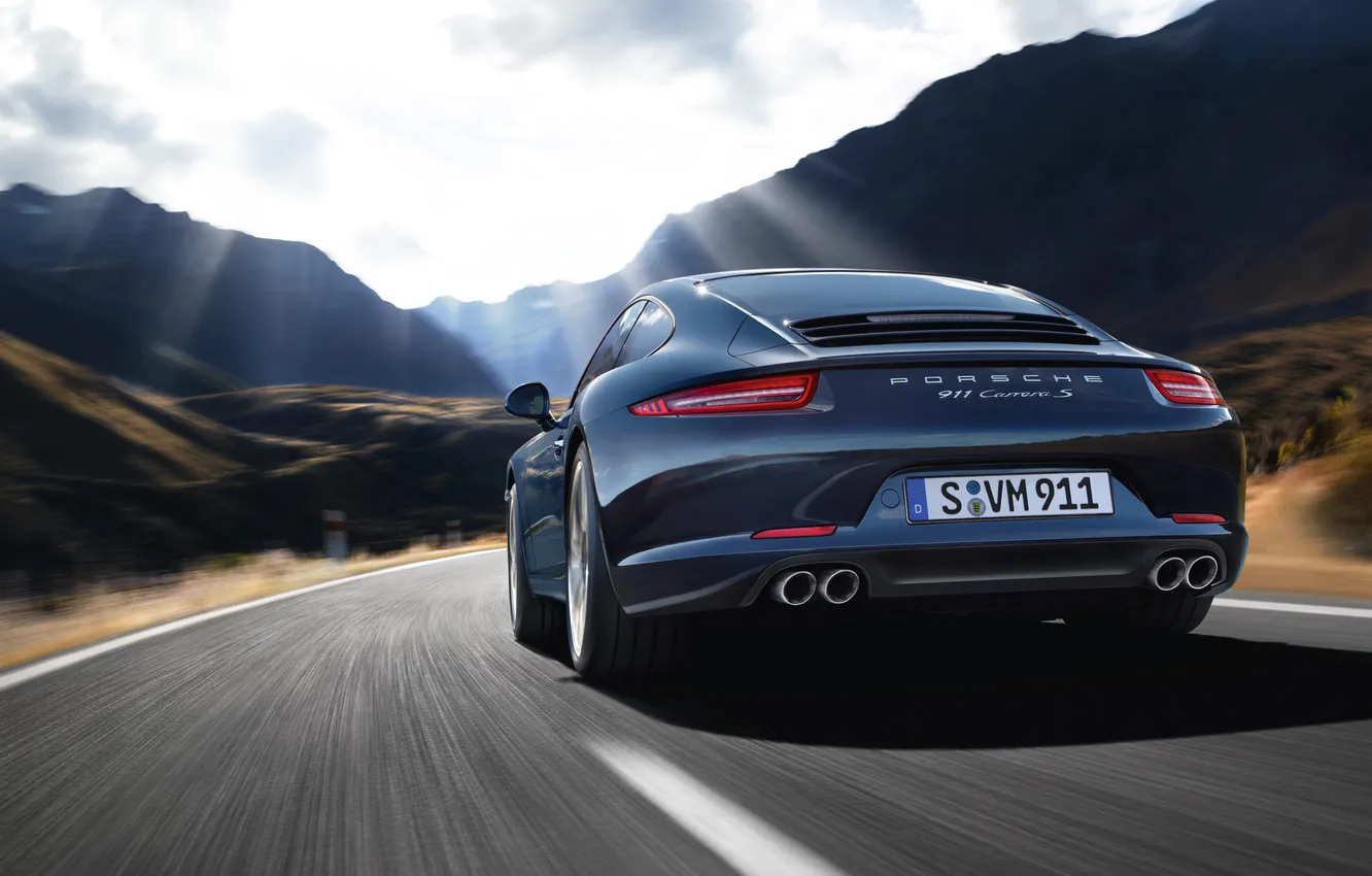 Photo wallpaper road, the sun, mountains, speed, 911, Porsche, Carrera
