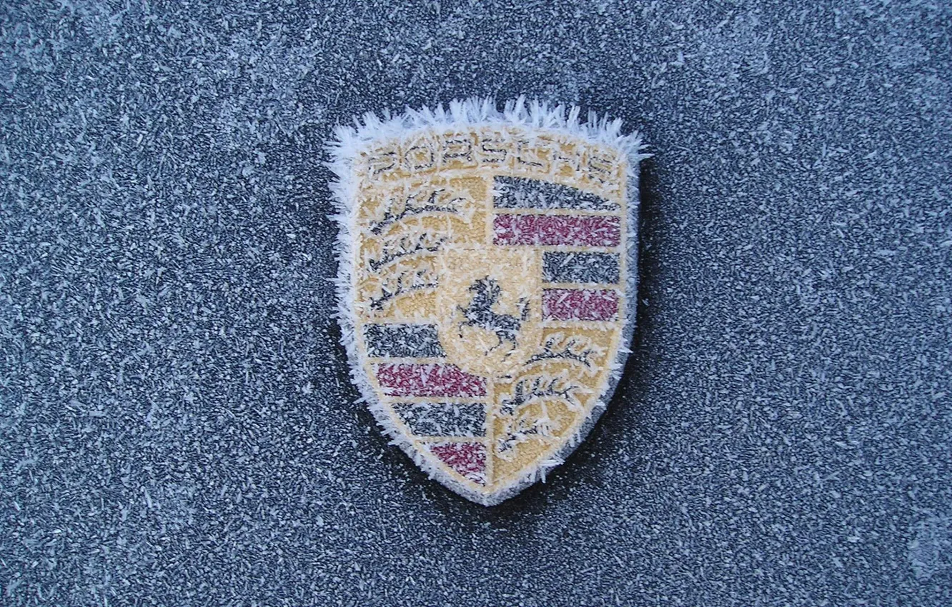 Photo wallpaper winter, frost, logo, Porsche, frozen