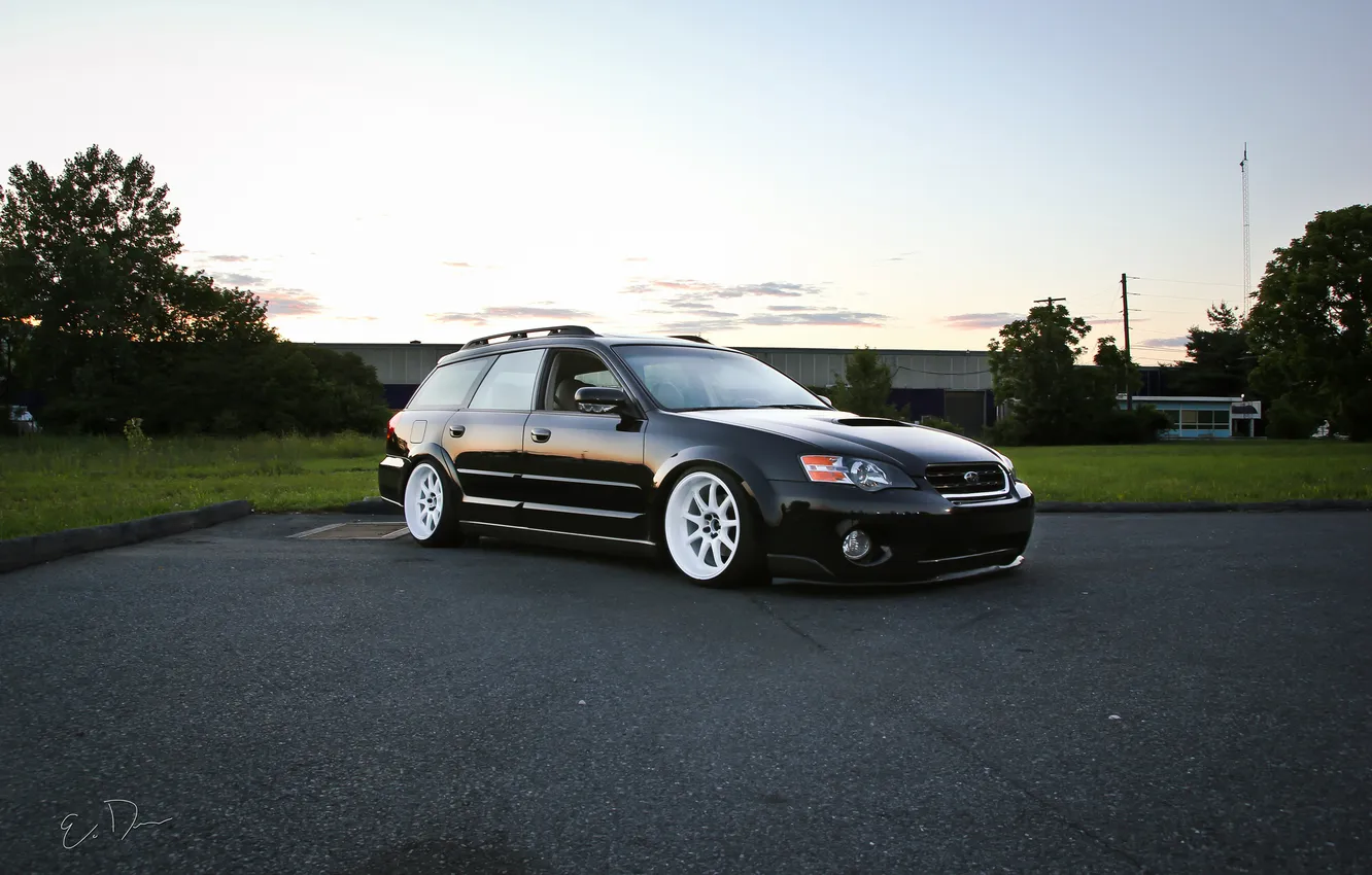 Photo wallpaper Subaru, black, Subaru, stance, Outback