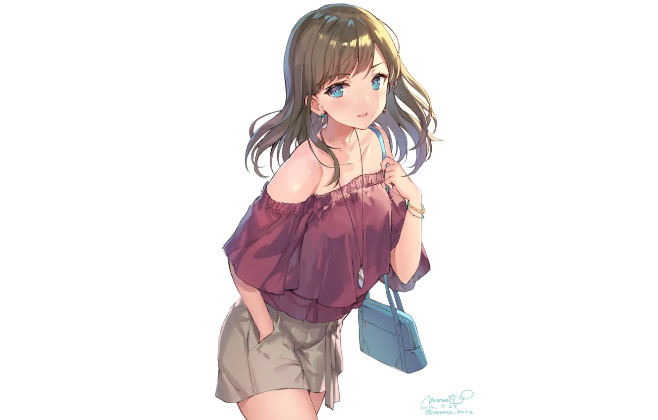 Photo wallpaper girl, style, background, anime, handbag