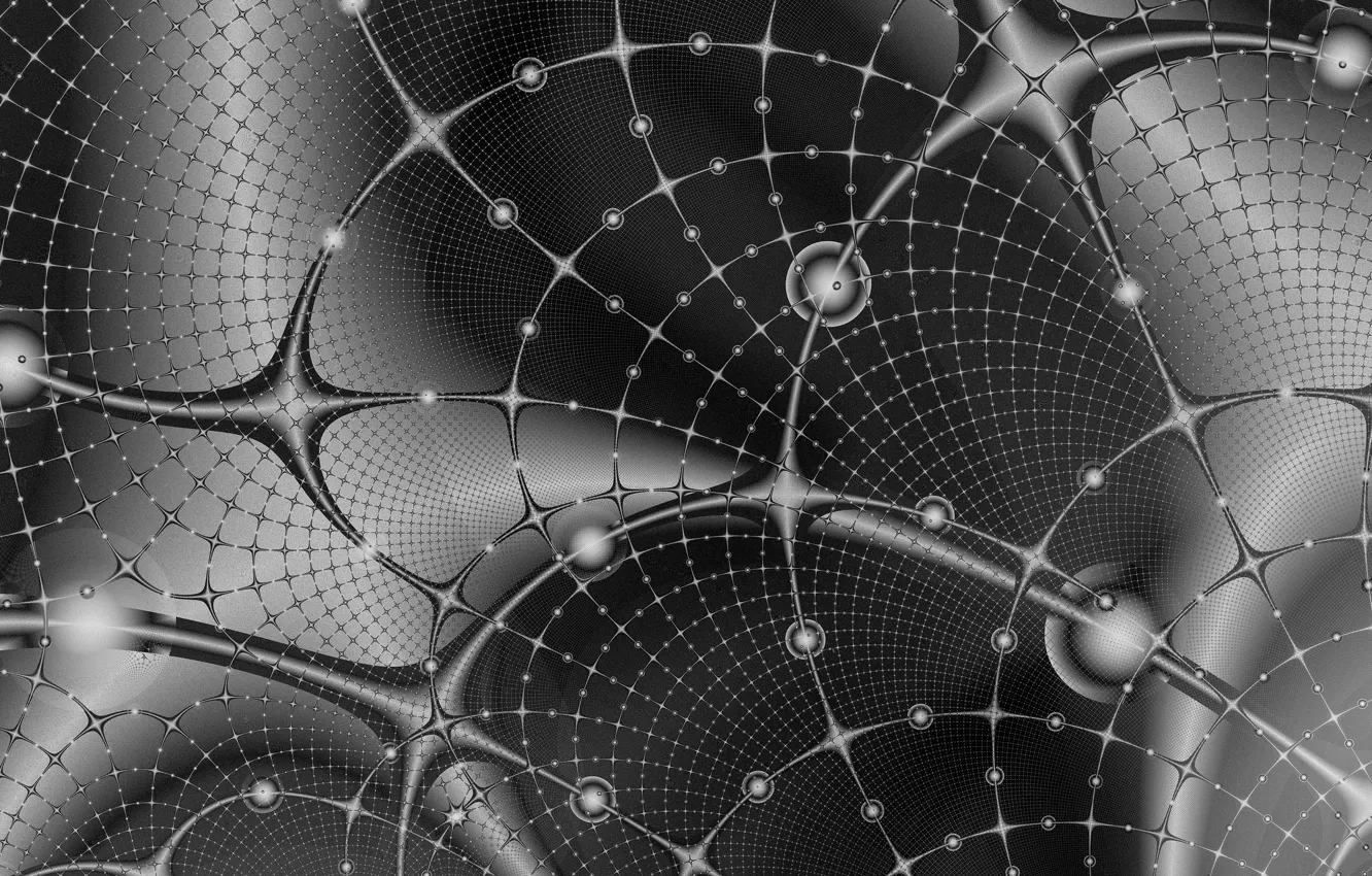Photo wallpaper abstraction, mesh, balls, black and white, pattern, fractal, ornament, the mathematical universe