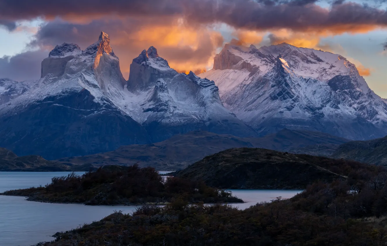 Photo wallpaper snow, mountains, pond, Andes, Patagonia