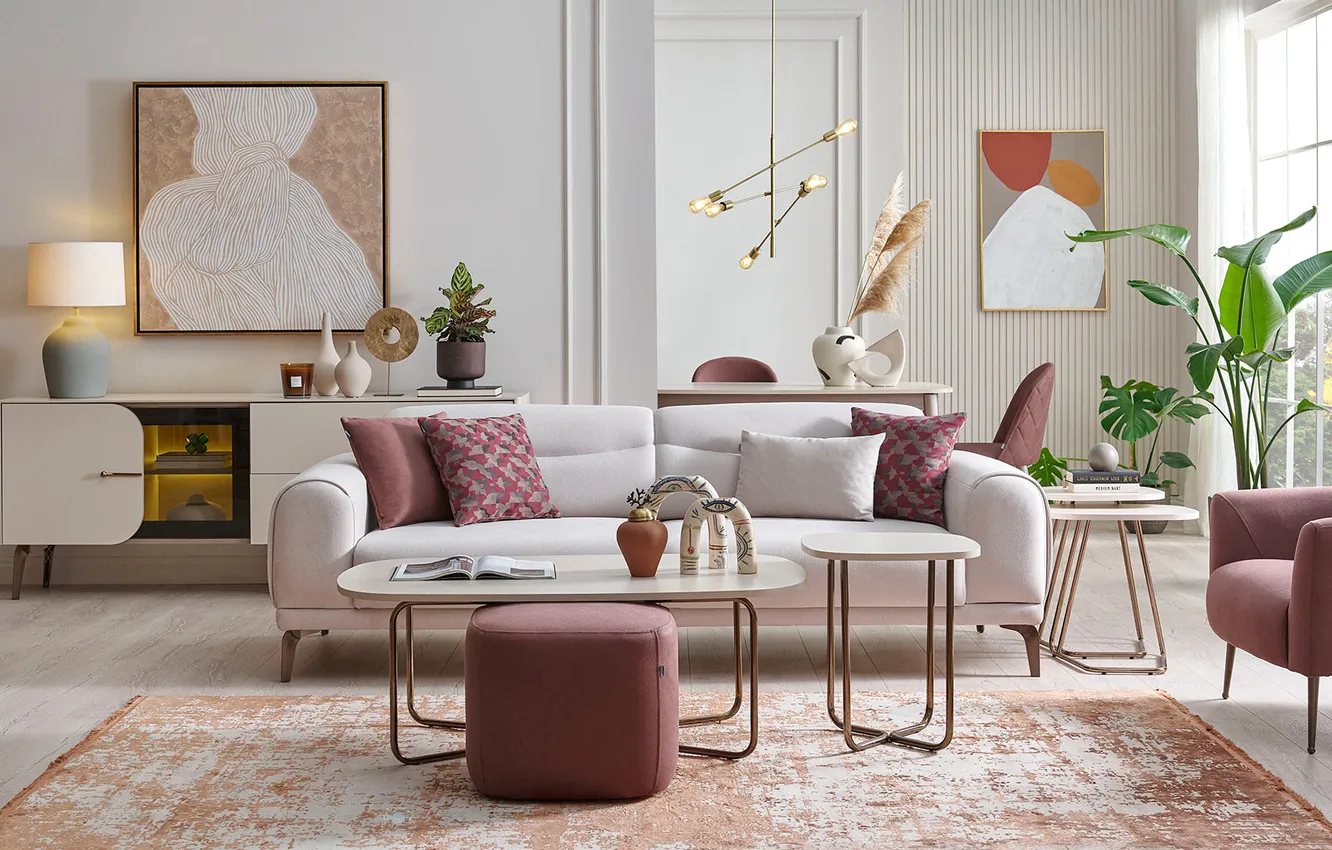 Photo wallpaper design, style, plant, lamp, interior, picture, chair, sofa