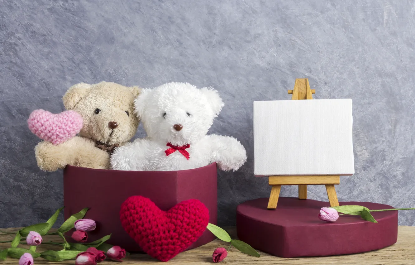 Photo wallpaper love, flowers, gift, toy, heart, bear, tulips, love
